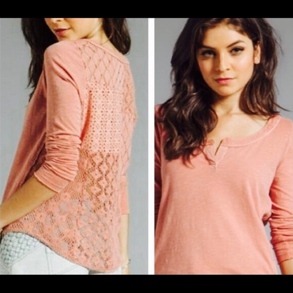 Turquoise Free People Beautiful crocheted back long sleeve - Picture 4 of 4